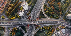 Image displaying busy highways intersecting